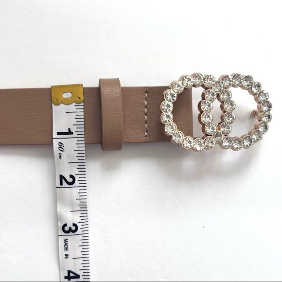 NEW Double Circle Gold Toned Bling Light Tan Colored Belt OS - Picture 5 of 7
